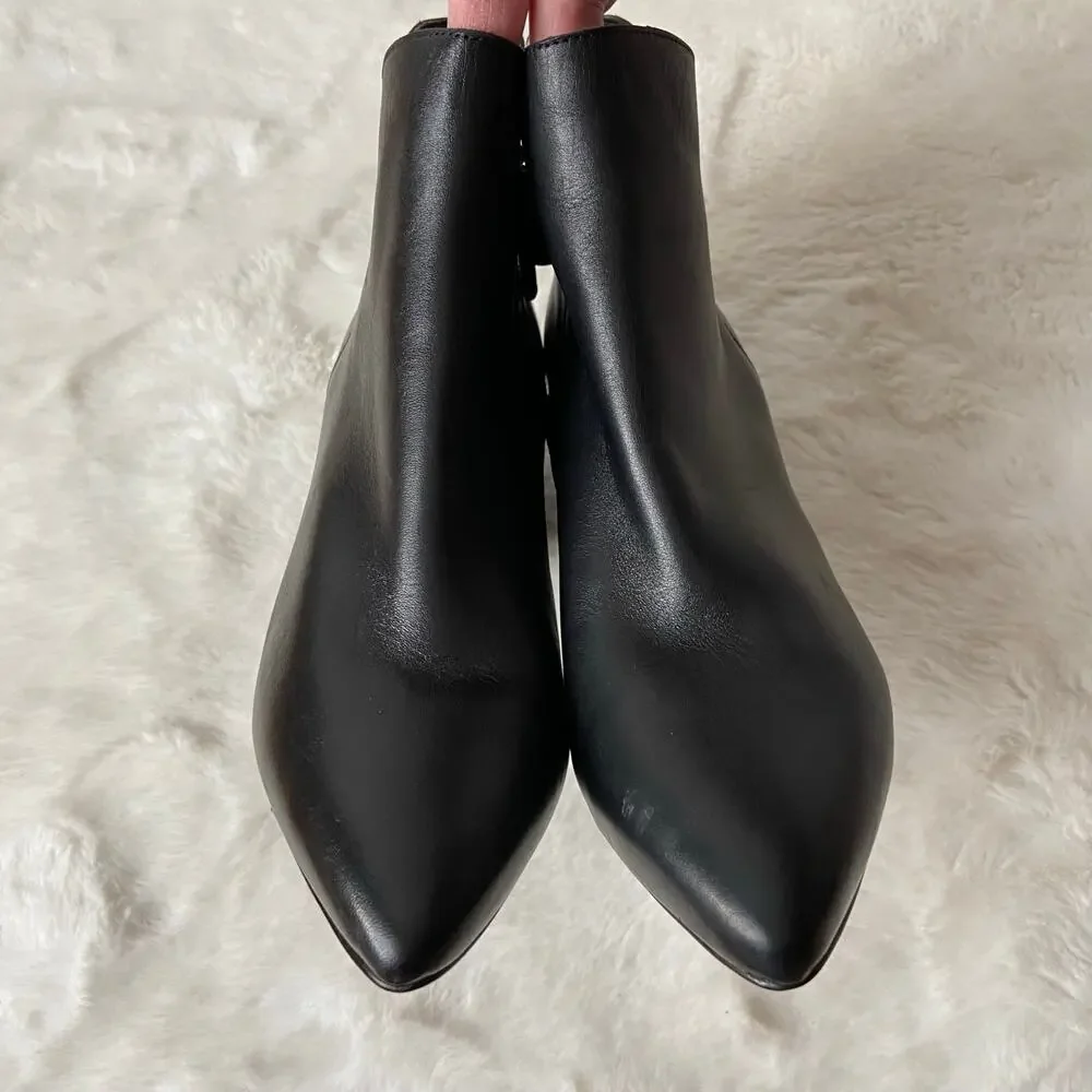 Cole Haan Elyse Black Leather Block Heel Booties Size 8.5